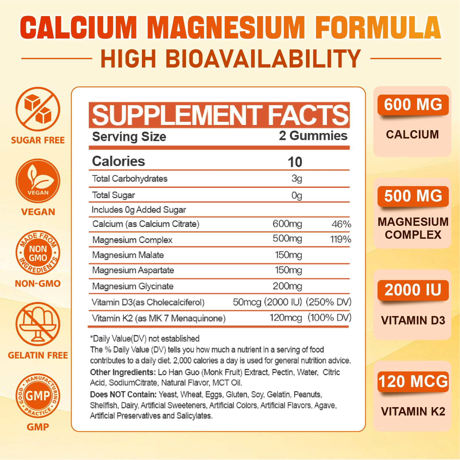 Calcium Magnesium Gummies 600 mg + D3 & K2 – 120 ct | Tcemundry