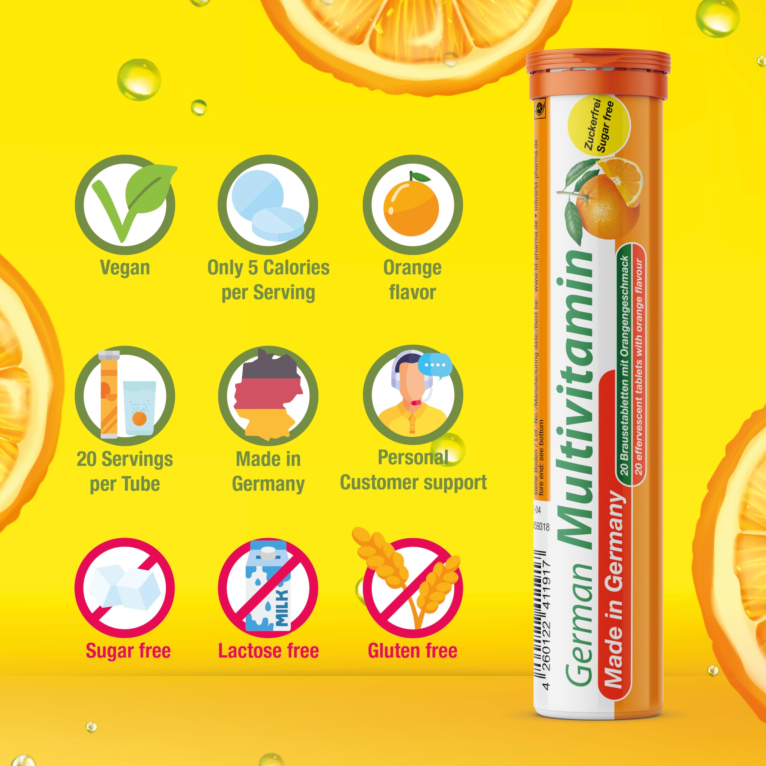 T&D German Vitamin & Minerals – 140 Vegan Drink Effervescent Tablets, Mixed Fruit Box, Made in Germany