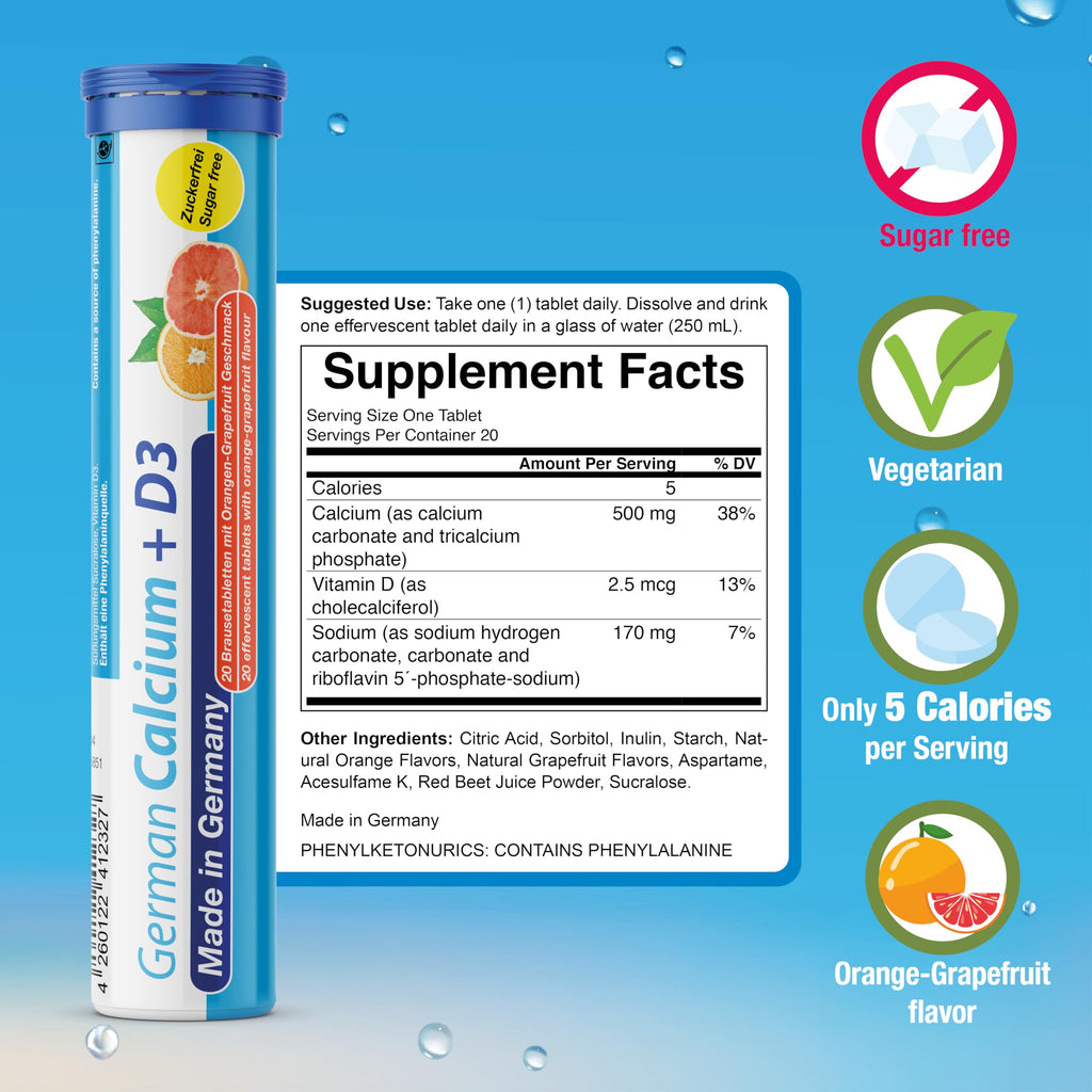 T&D German Vitamin & Minerals – 140 Vegan Drink Effervescent Tablets, Mixed Fruit Box, Made in Germany