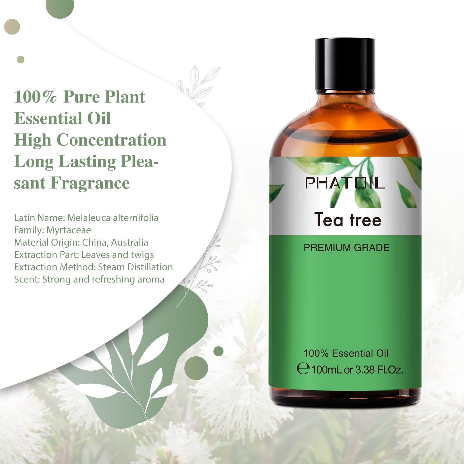 Tea Tree Essential Oil 100ml | PHATOIL Pure Aromatherapy for Diffuser, Humidifier & DIY Projects