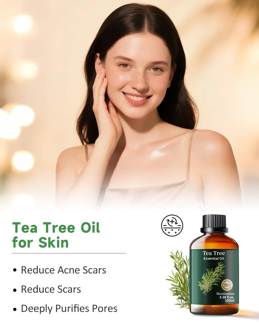Tea Tree Essential Oil Pure Mumianhua – Natural Tea Tree Oil for Diffuser, Skin, Hair & DIY 3.38 Fl Oz