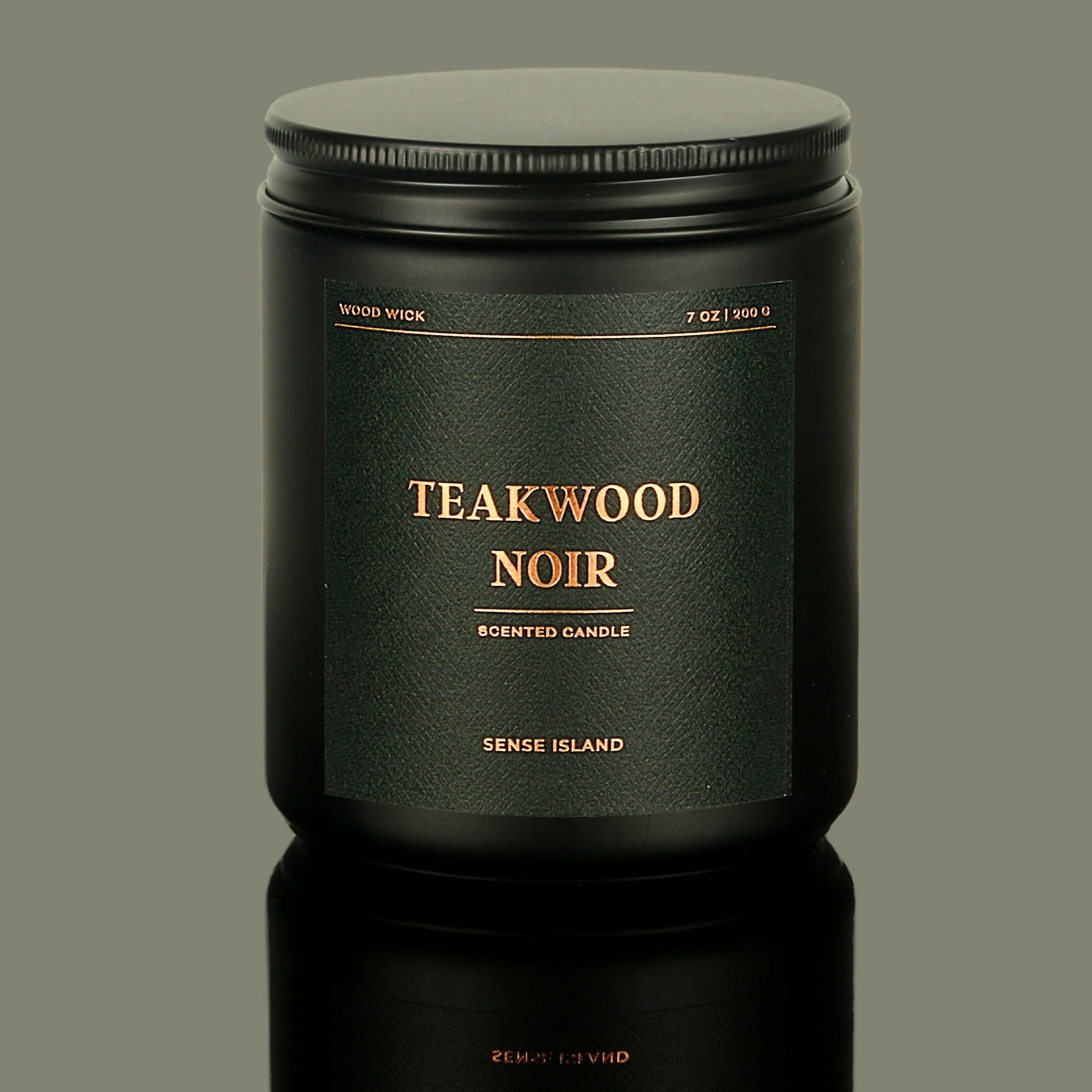 Teakwood Noir Crackling Wood Wick Candle – Mahogany Scent, Luxury Black Jar Soy Candle