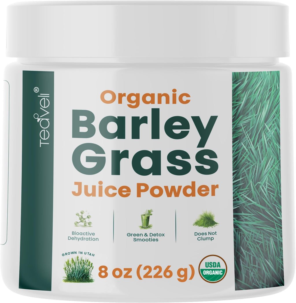 Teaveli Organic Barley Grass Juice Powder – Raw Utah-Grown, Gluten-Free Detox, 8 oz (226 g)