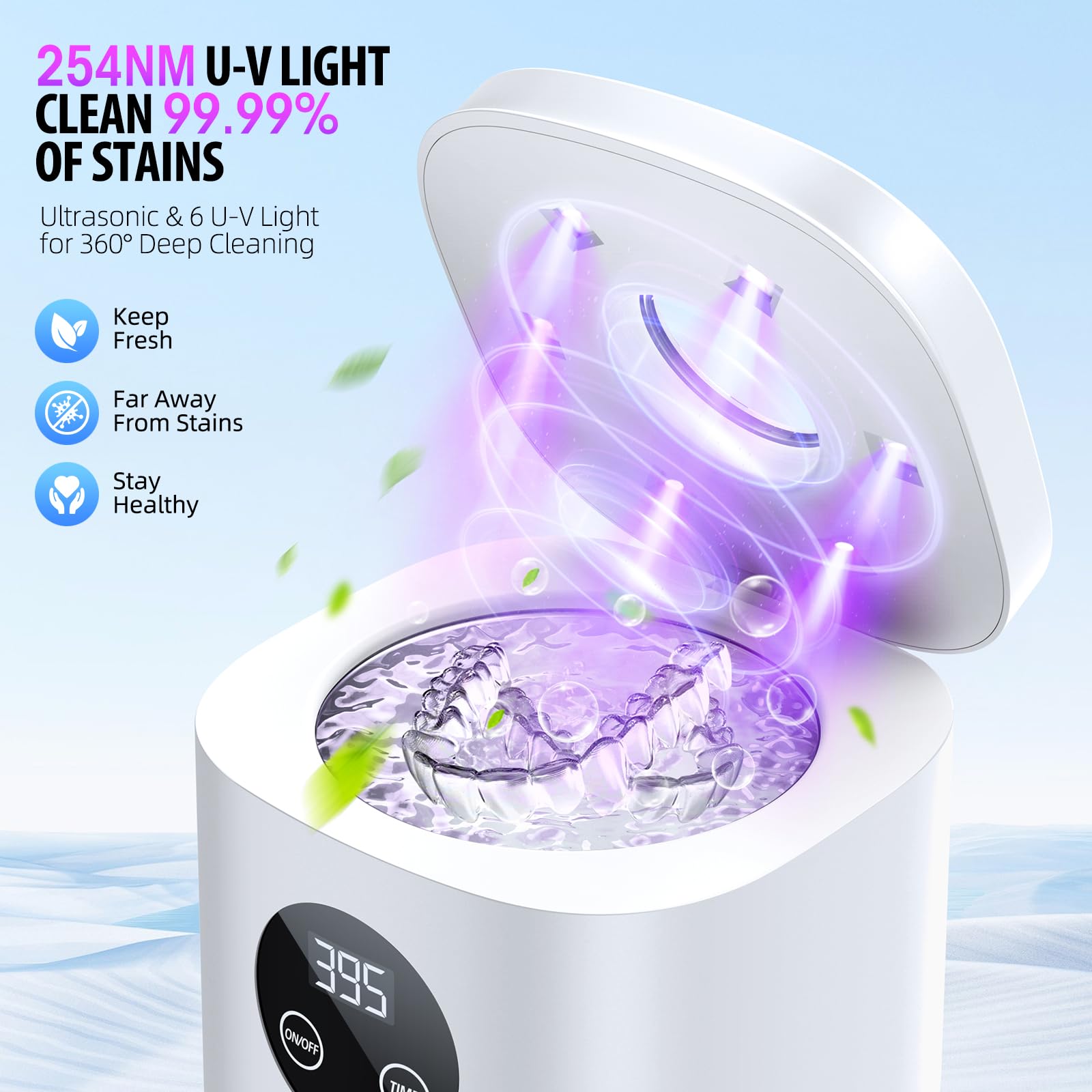 TEBAL Ultrasonic Retainer Cleaner Machine – 52kHz, 250ml, White