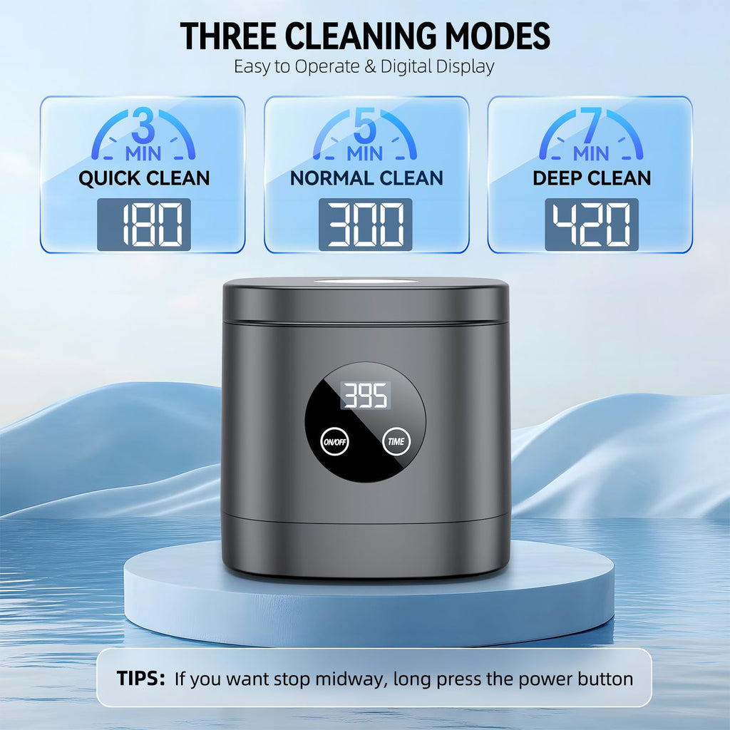TEBAL Ultrasonic Retainer Cleaner – 52kHz, 250ml, for Retainers & More | Black