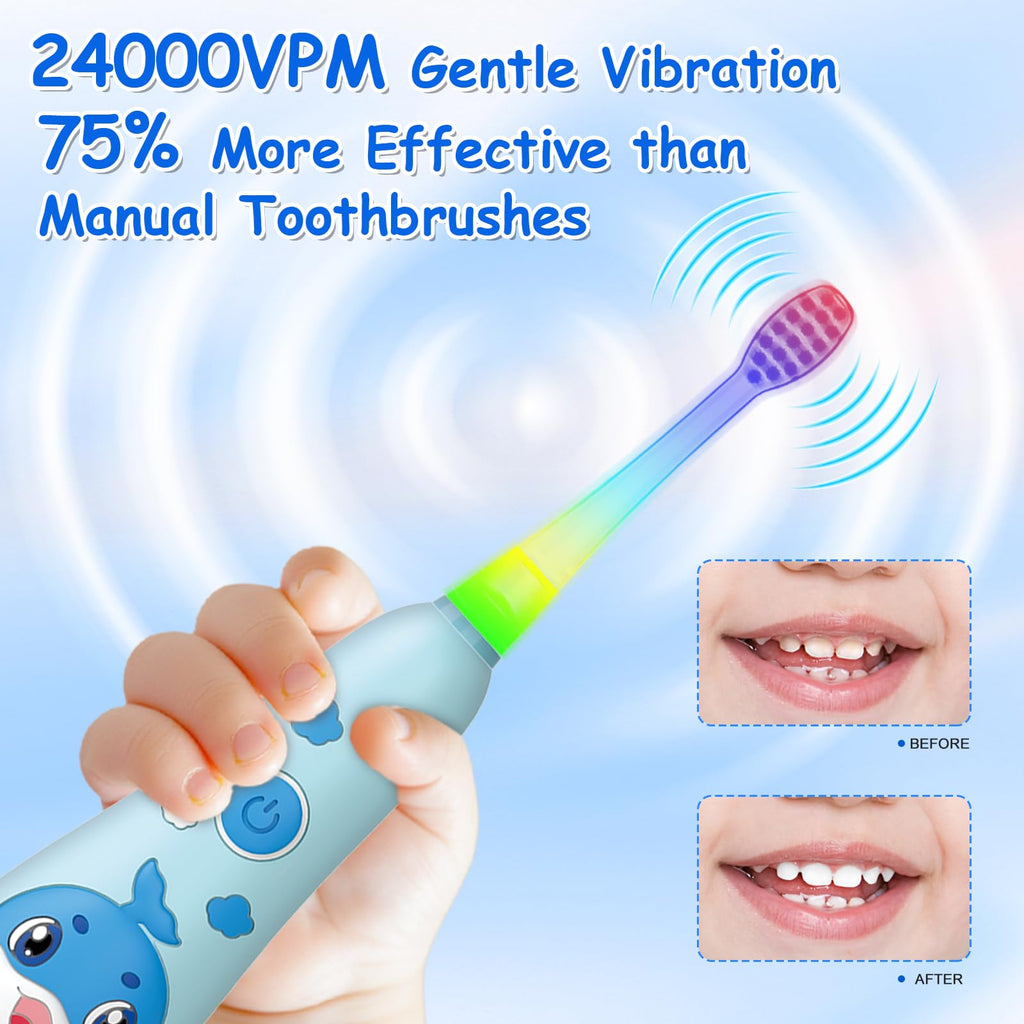Teeteck Electric Toothbrush for Kids - Magnetic Charging, 2 Brush Heads Included (Blue) | Ages 1-6
