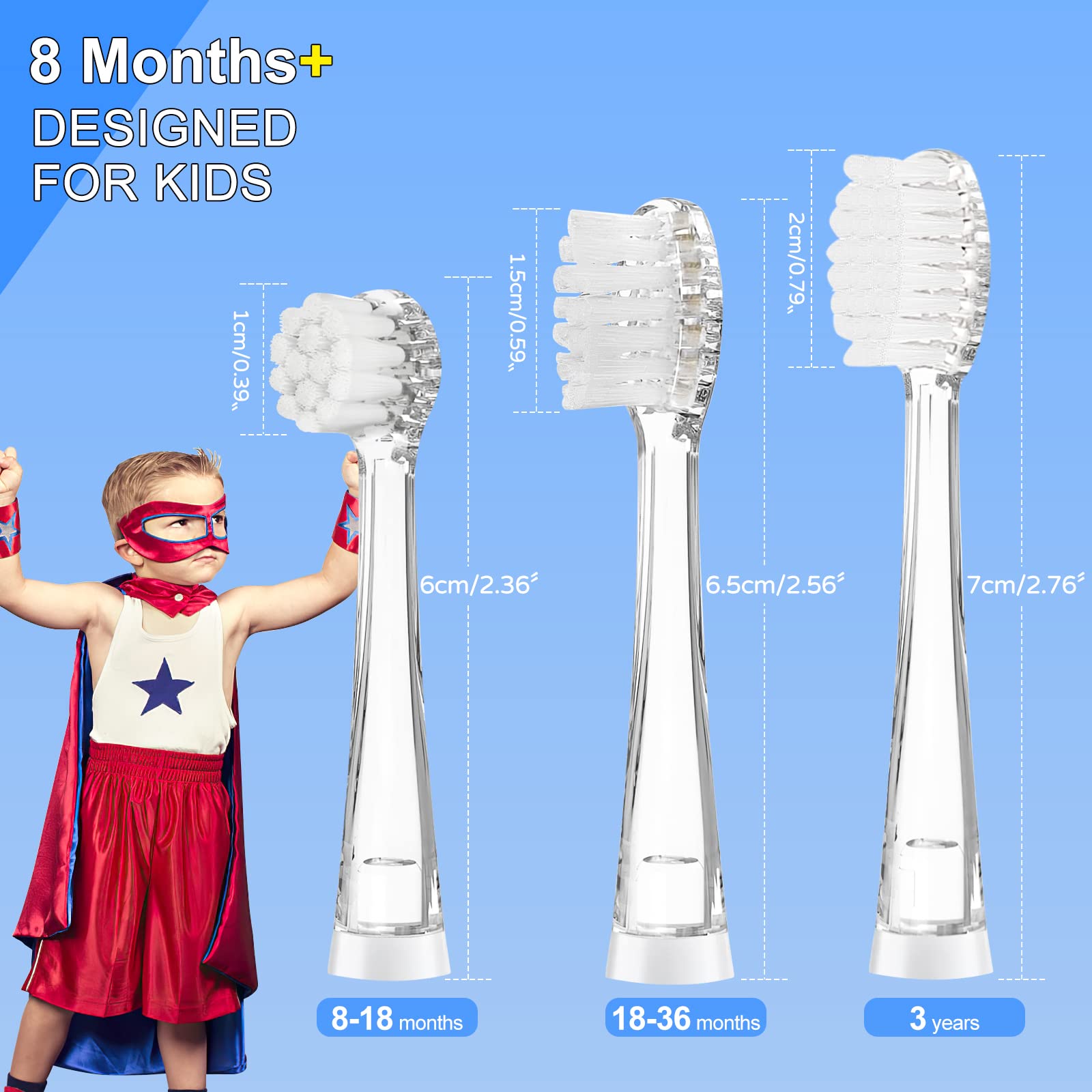 TEETECK 5 Pack Kids Toothbrush Replacement Heads - SEAGO SG-513/977/EK6, Dada-Tech DT-BB1/DT-K6, Brush-Baby WildOnes/KIDZSONIC