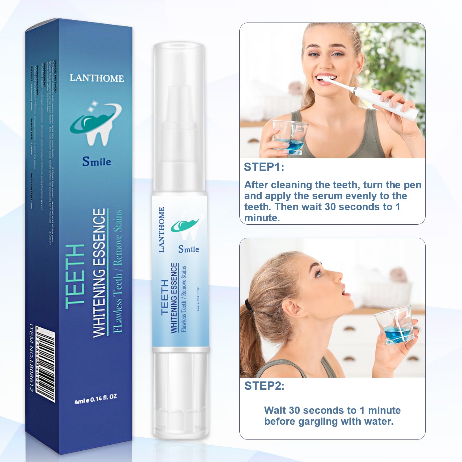Teeth Whitening Essence Pen – Travel-Friendly Mint, Gentle on Sensitive Teeth (3pcs)