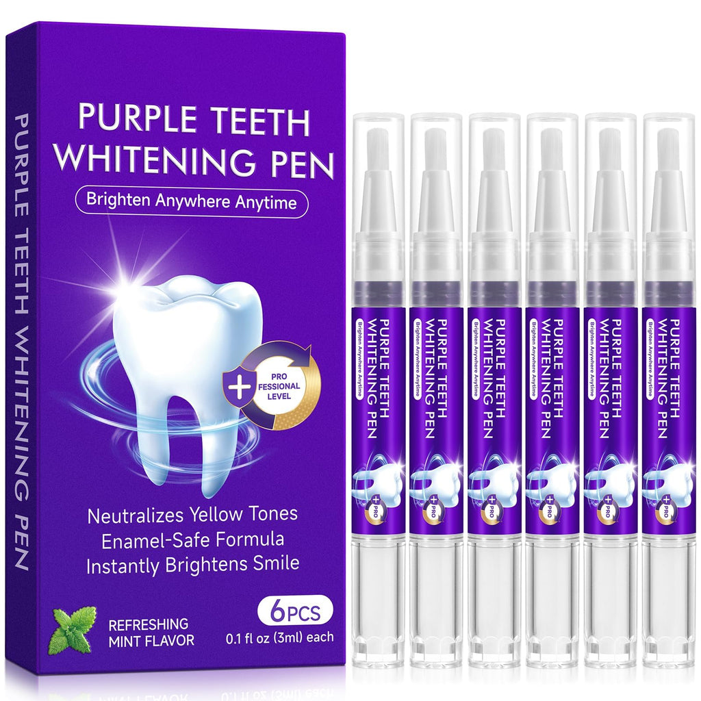 Teeth Whitening Pen 6 Pack—Purple Gel, No-Sensitivity Formula, Mint Fresh Breath