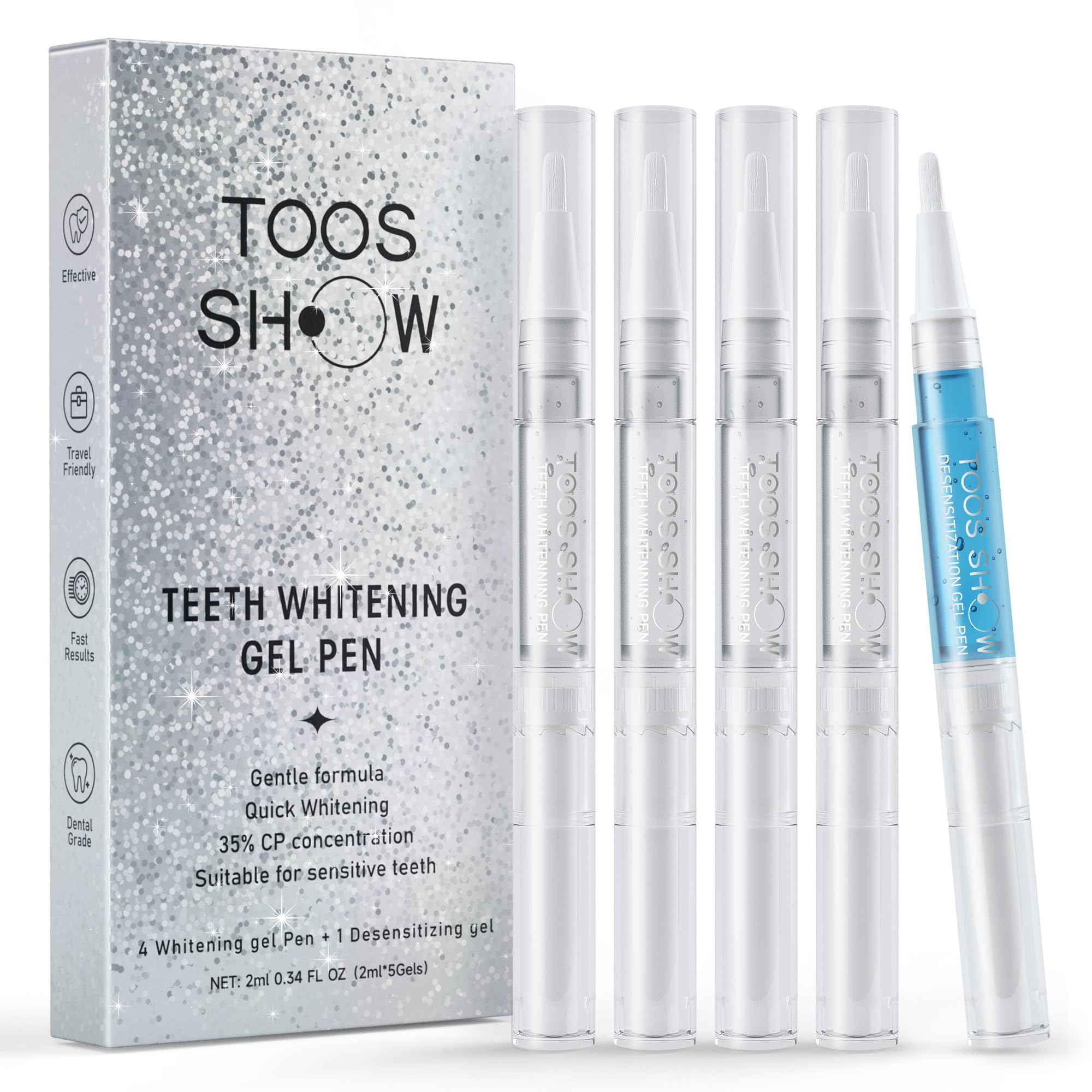 5 x Teeth Whitening Pen Gel (4+1 Desensitizing Gel) – Travel-Friendly Carbamide Peroxide Kit