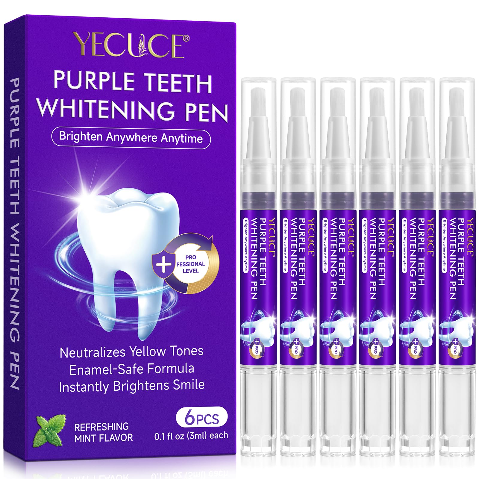 Teeth Whitening Pen Kit (6 Pens) – 80+ Treatments, Mint, Low Sensitivity