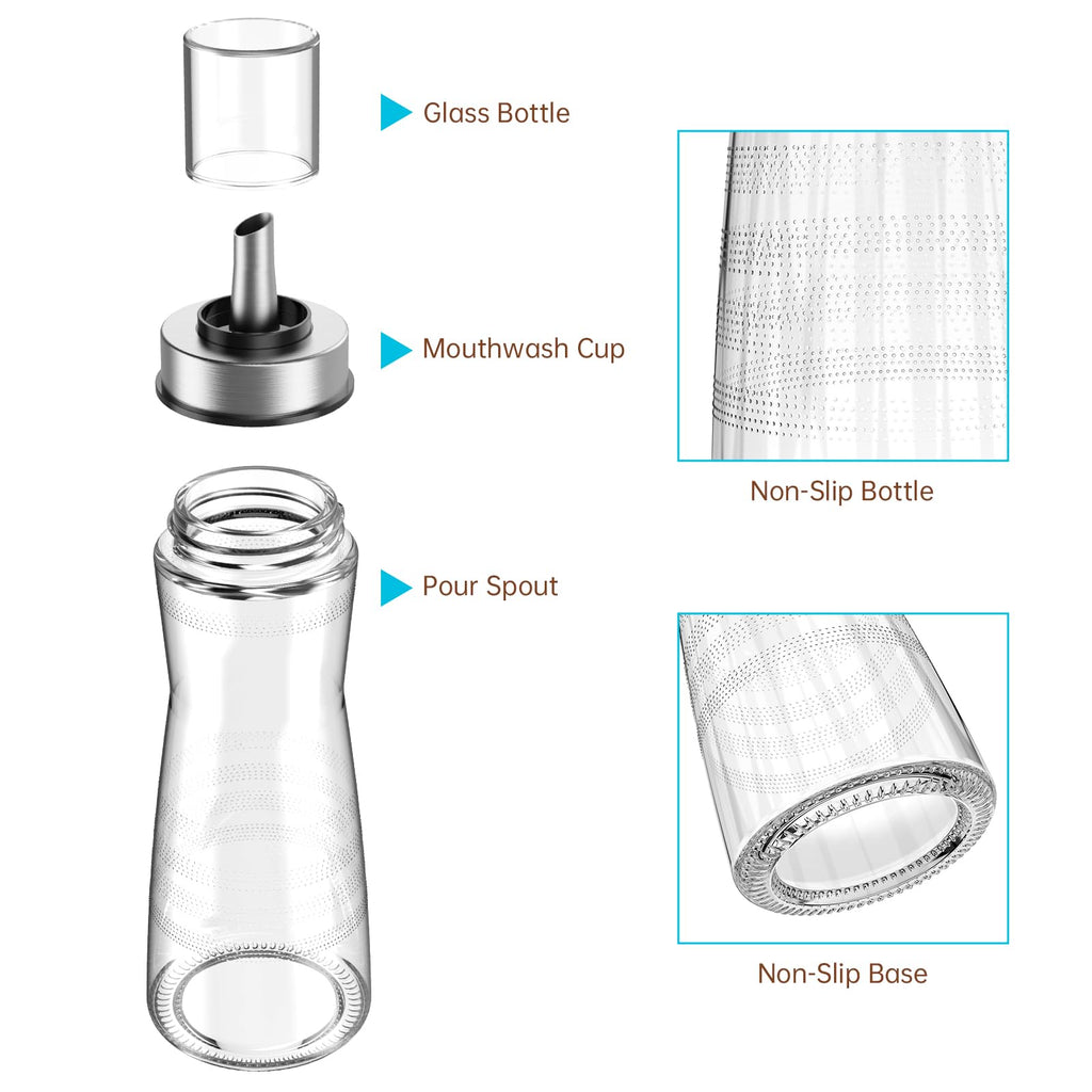 NiHome 2-Pack 10oz Leakproof Glass Mouthwash Dispensers – Easy Pour, Built-in Cup & Dust Cover