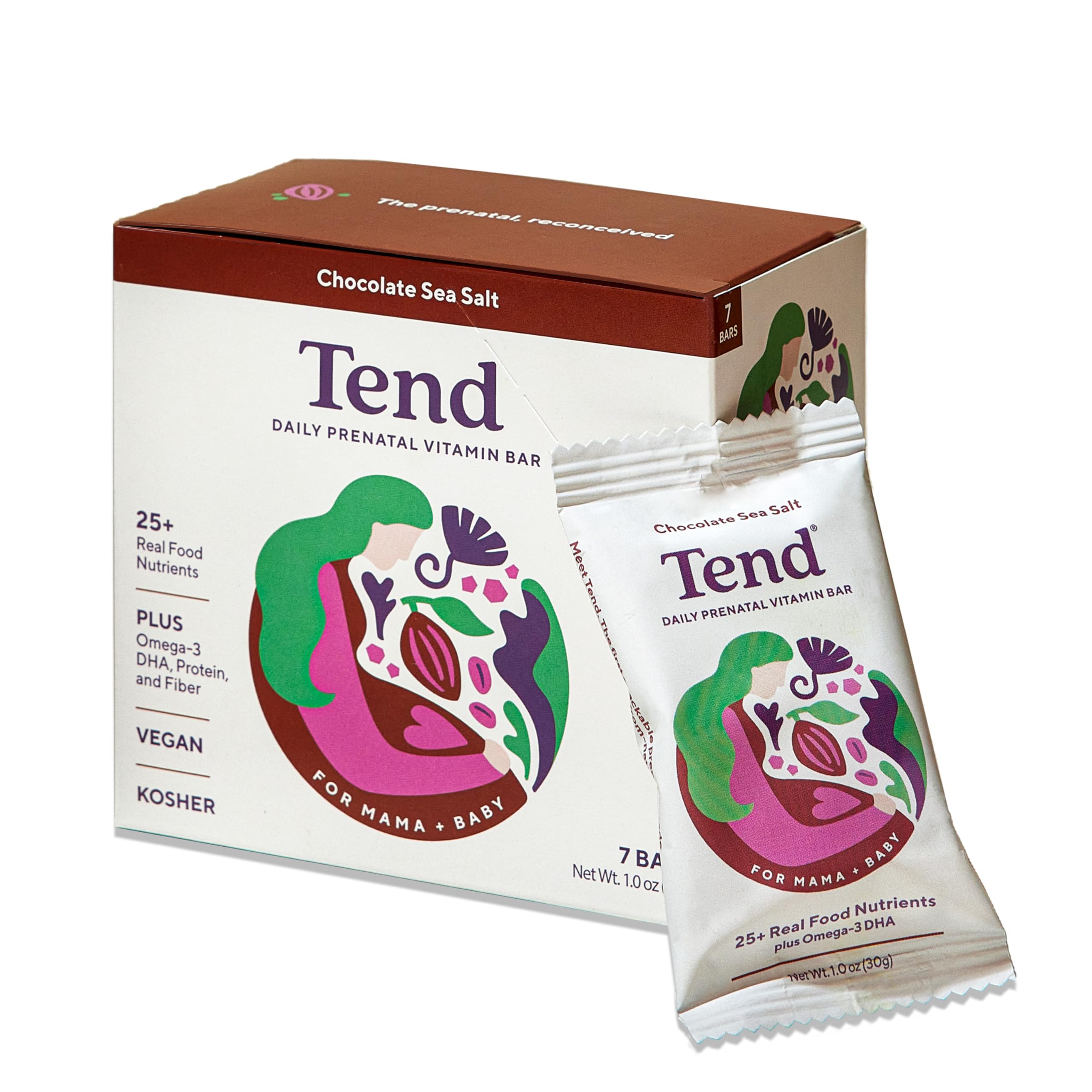 Tend Daily Prenatal Vitamin Bar – Organic DHA & Folate (Chocolate Sea Salt, 7ct)