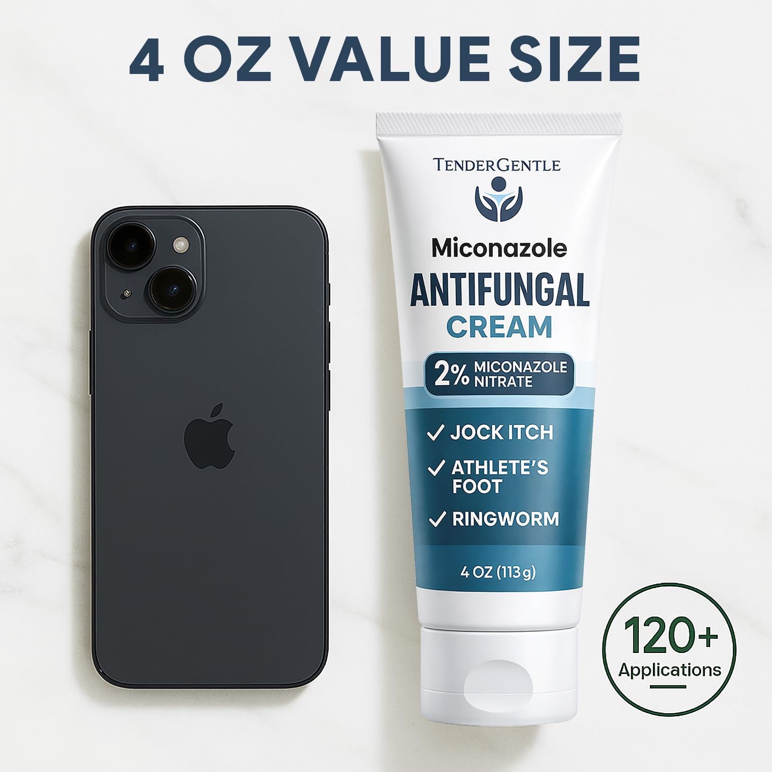 TenderGentle Miconazole Antifungal Cream for Skin – 4 oz Tube, Case of 24 | 2% Miconazole Nitrate