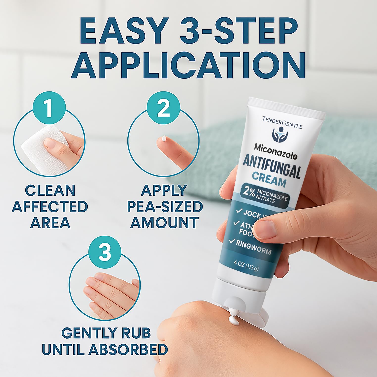 TenderGentle Miconazole Antifungal Cream for Skin – 4 oz Tube, Case of 24 | 2% Miconazole Nitrate