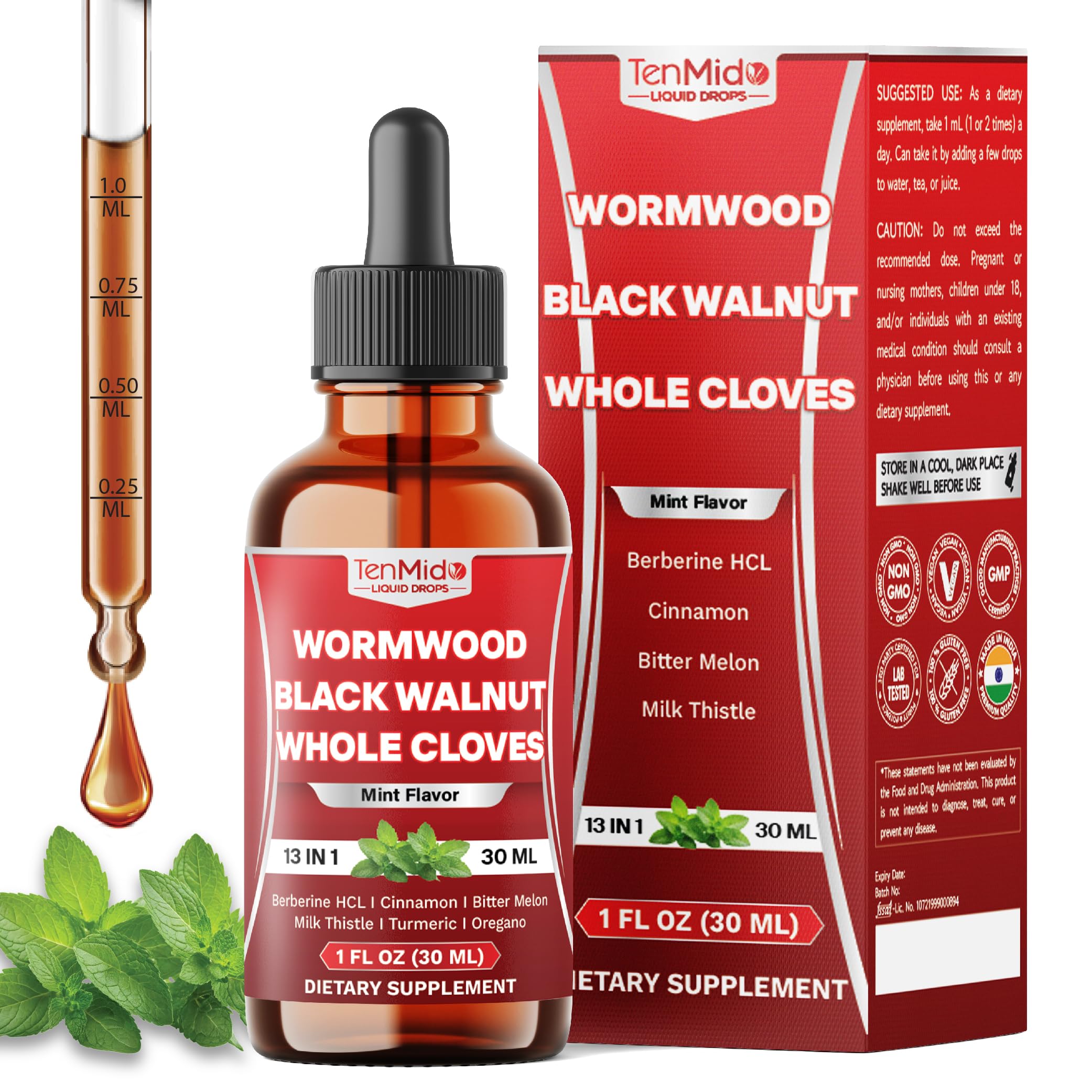 Tenmido 13in1 Wormwood Tincture - 30 Days Supply, 1 Fl Oz