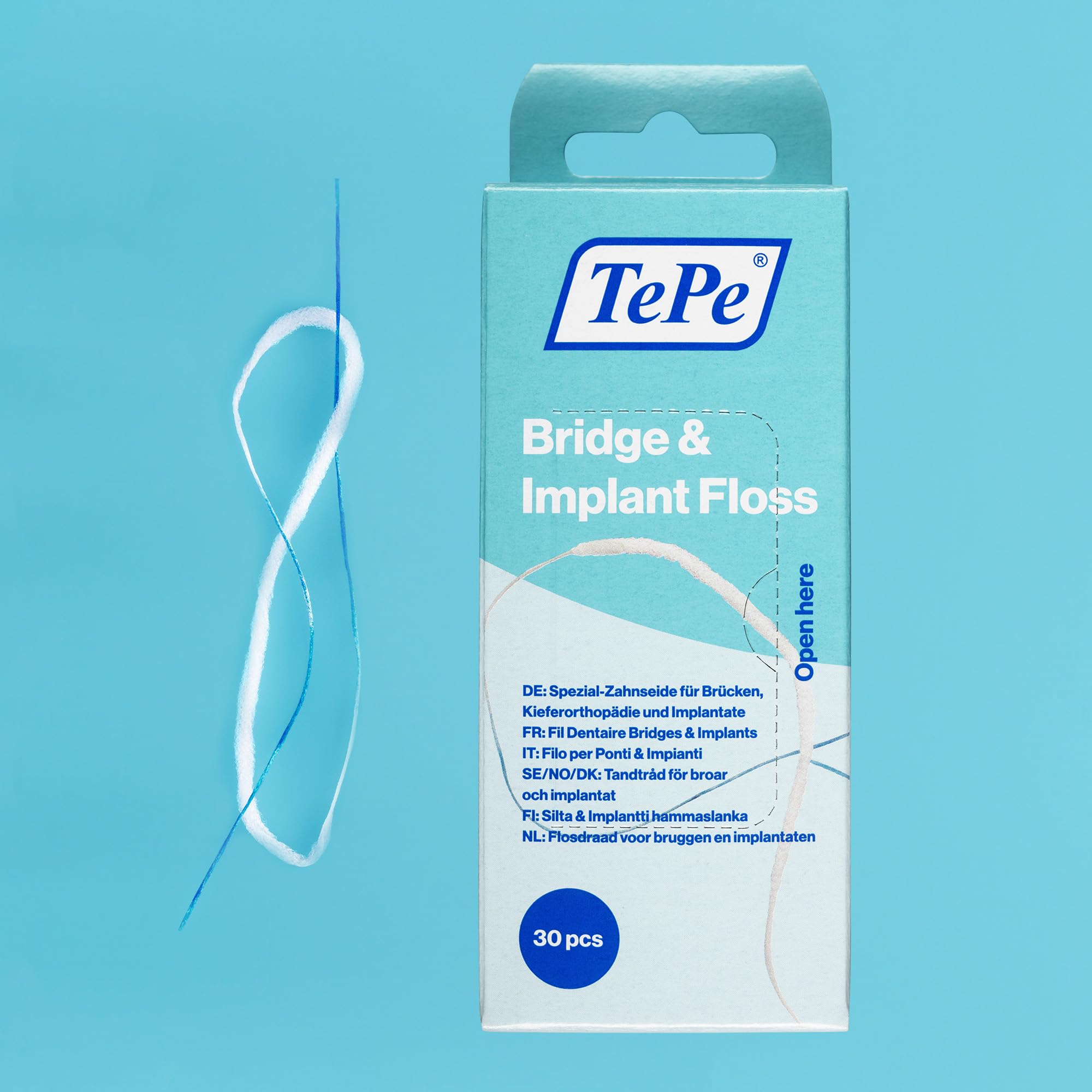 TePe Bridge & Implant Floss for Implants, Bridges & Braces – 30 Pieces