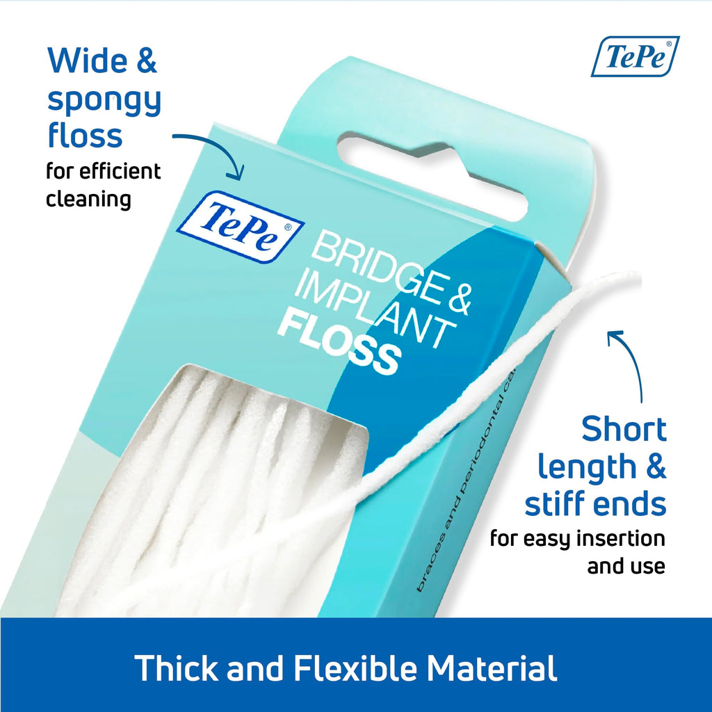 TePe Bridge & Implant Floss for Implants, Bridges & Braces – 30 Pieces (Pack of 2)