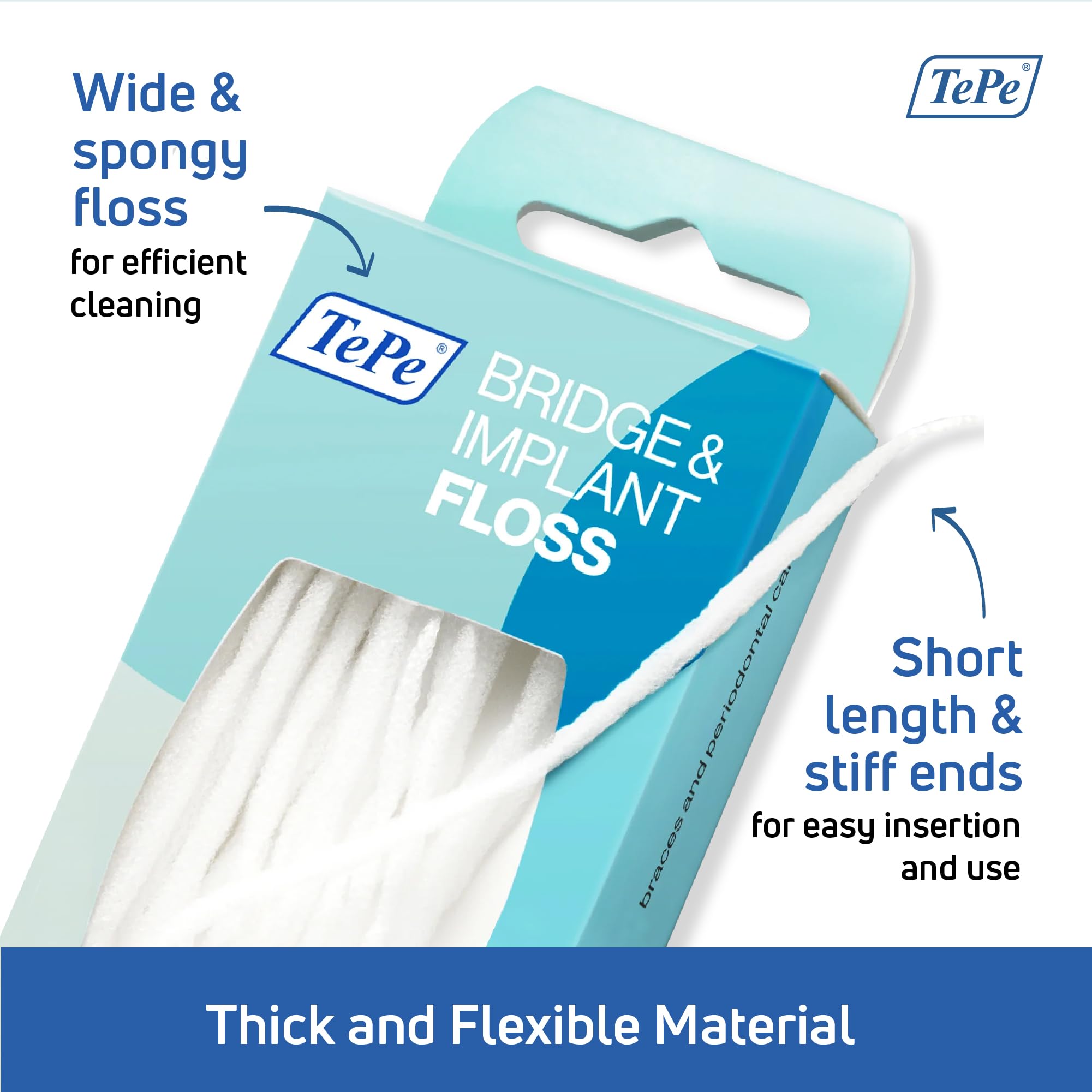 TePe Bridge & Implant Floss for Implants, Bridges & Braces – 30 Pieces (Pack of 2)
