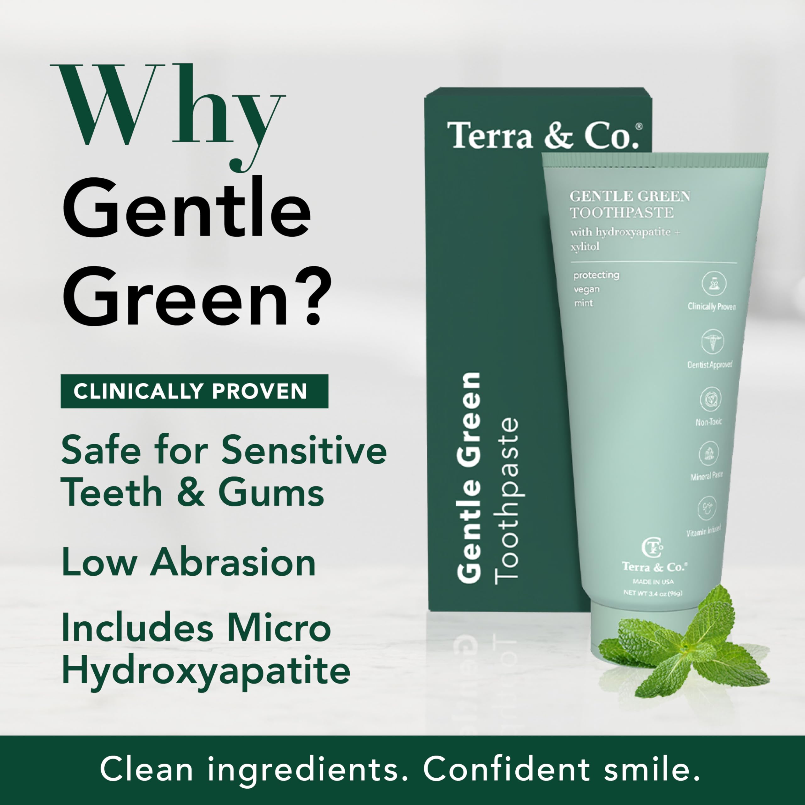 Terra & Co. Toothpaste Combo – Brilliant Black & Gentle Green (3.4 oz) – US-Made, Fluoride/SLS-Free