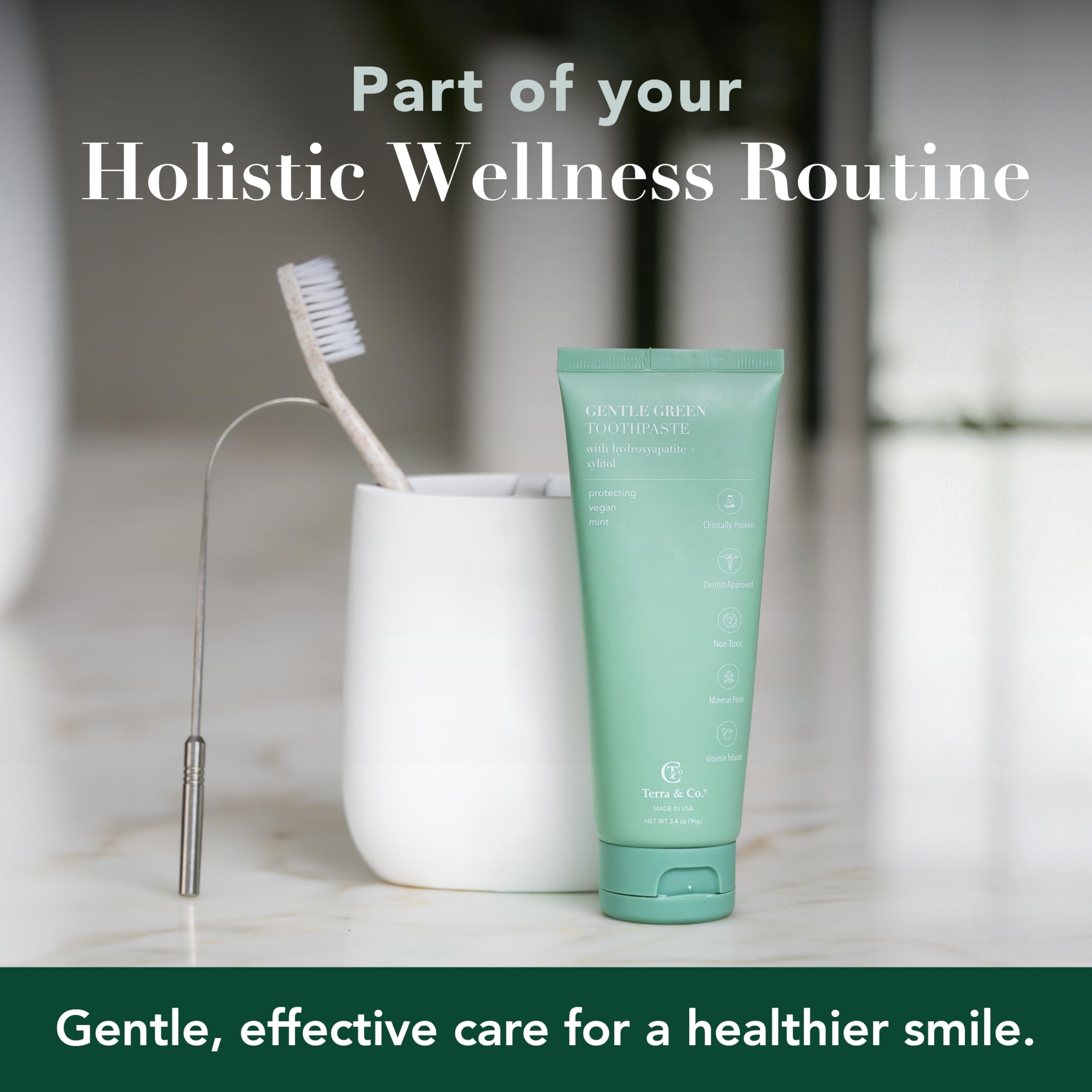 Terra & Co. Gentle Green Micro-Hydroxyapatite Toothpaste for Sensitive Teeth – USA-Made, Vitamin B12, Fluoride-Free, Vegan, SLS-Free – Mint, 3.4 oz