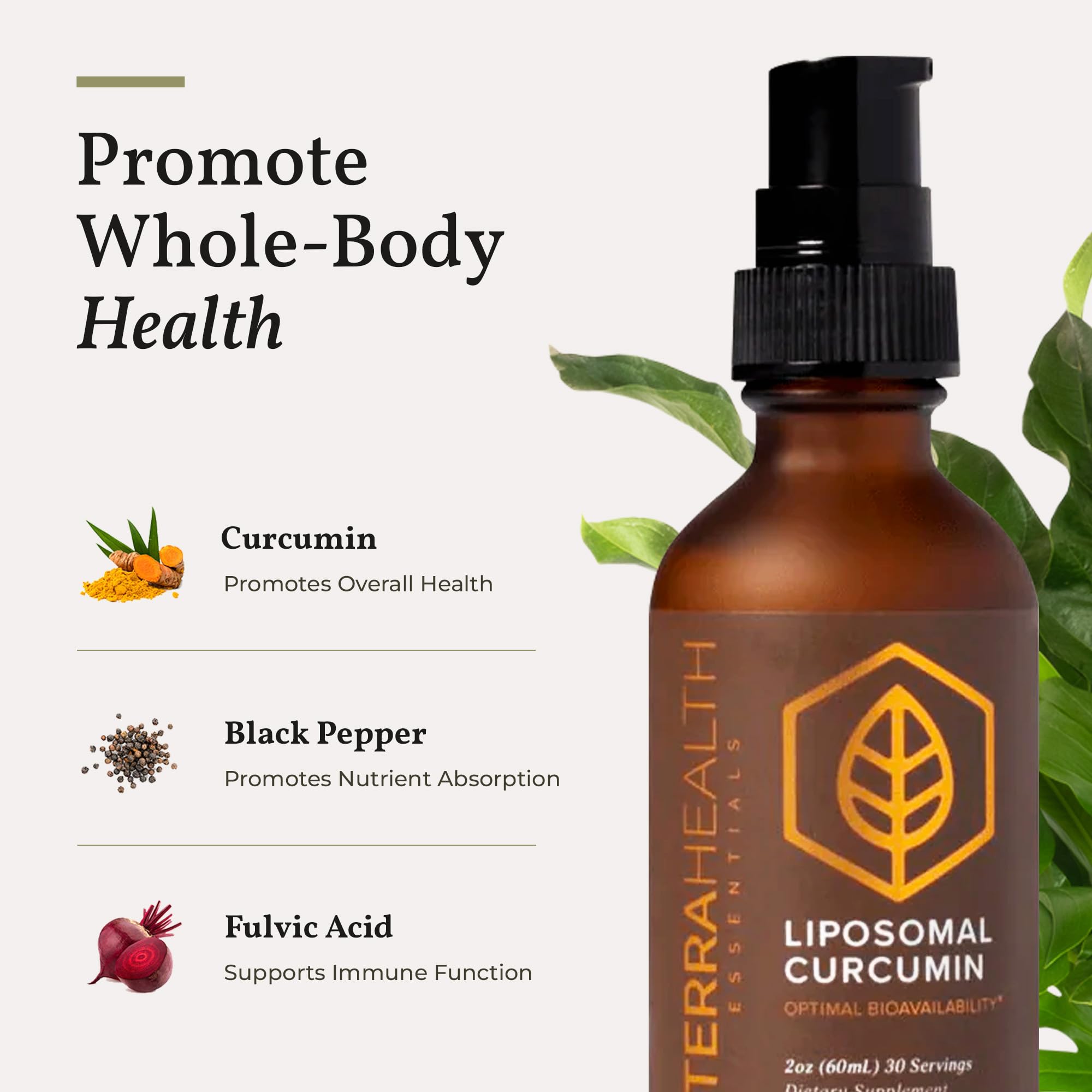 Terra Health Essentials Liposomal Curcumin Drops — Joint Support with Turmeric & Black Pepper, 5X Absorption, 30 Servings, Vegan