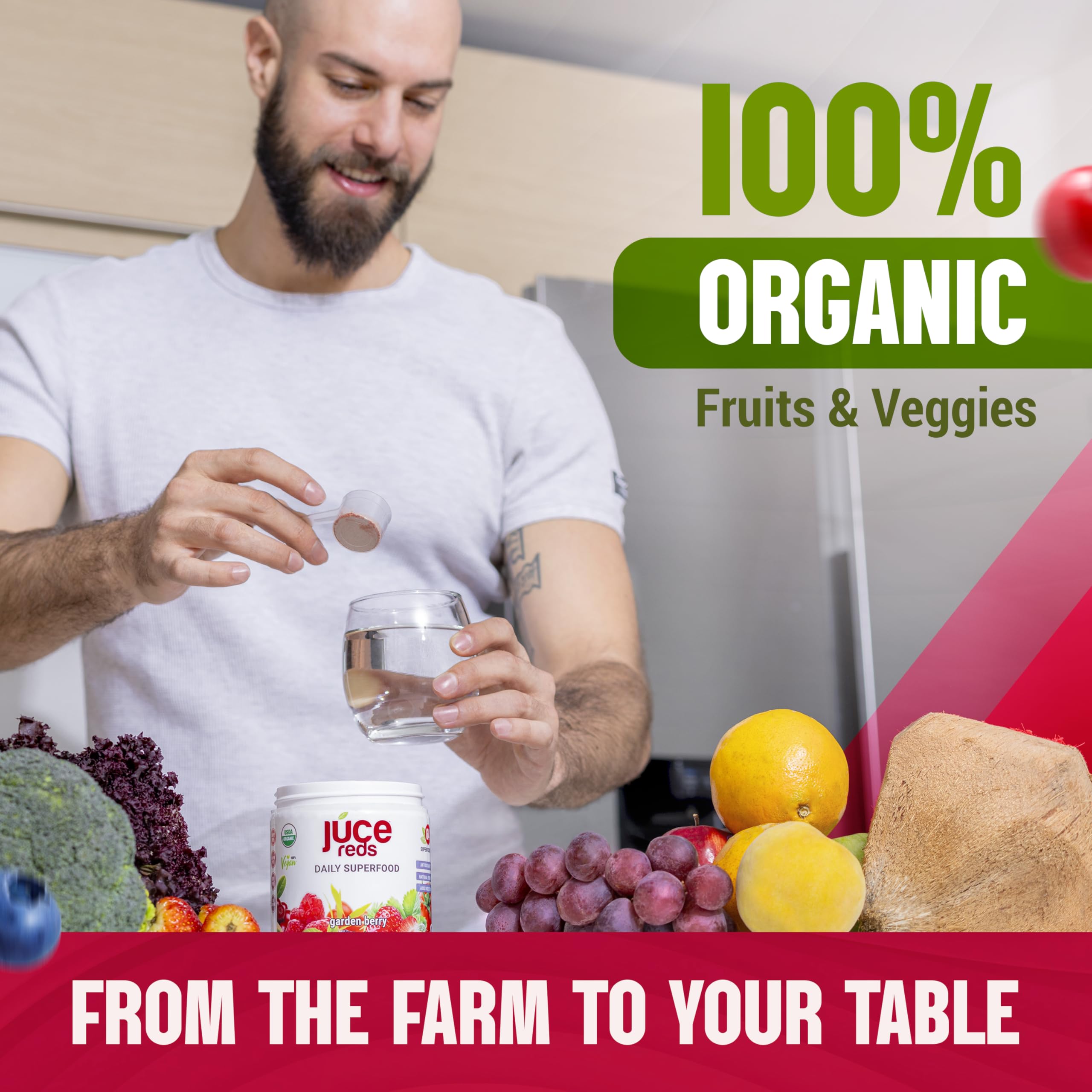 Terra Kai Organics JUCE Reds Organic Superfood Powder – Garden Berry Flavor | 20 Servings (230g)