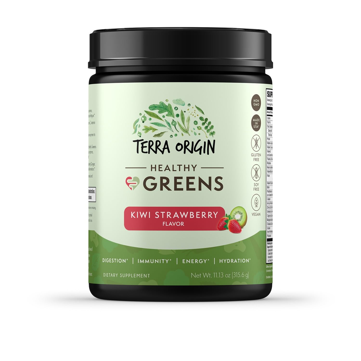 TERRA ORIGIN Healthy Greens Powder Blend | Immune & Digestive Health Support | Kiwi Strawberry | 30 Servings