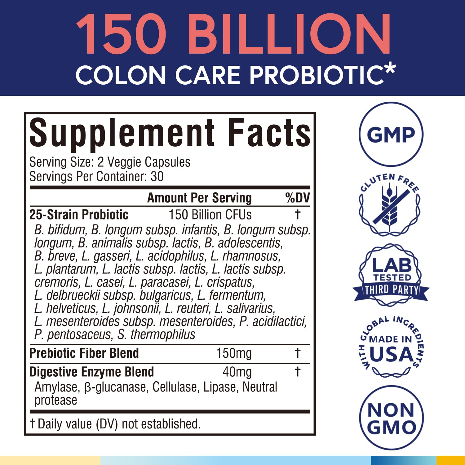 Terranics Daily Probiotics for Men & Women | 150B CFU, 25 Strains, Colon Care