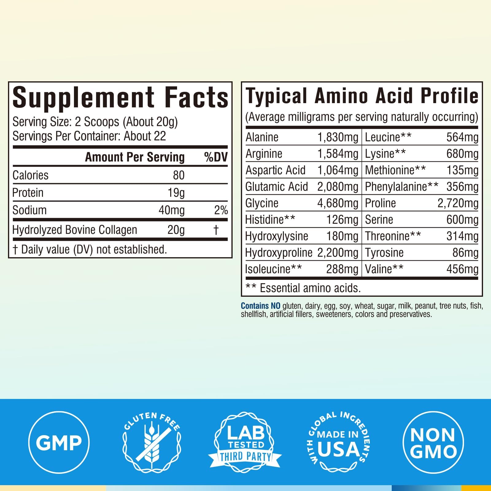 Terranics Hydrolyzed Collagen Peptides – Grass-Fed Bovine, Type I & III, Unflavored 16oz