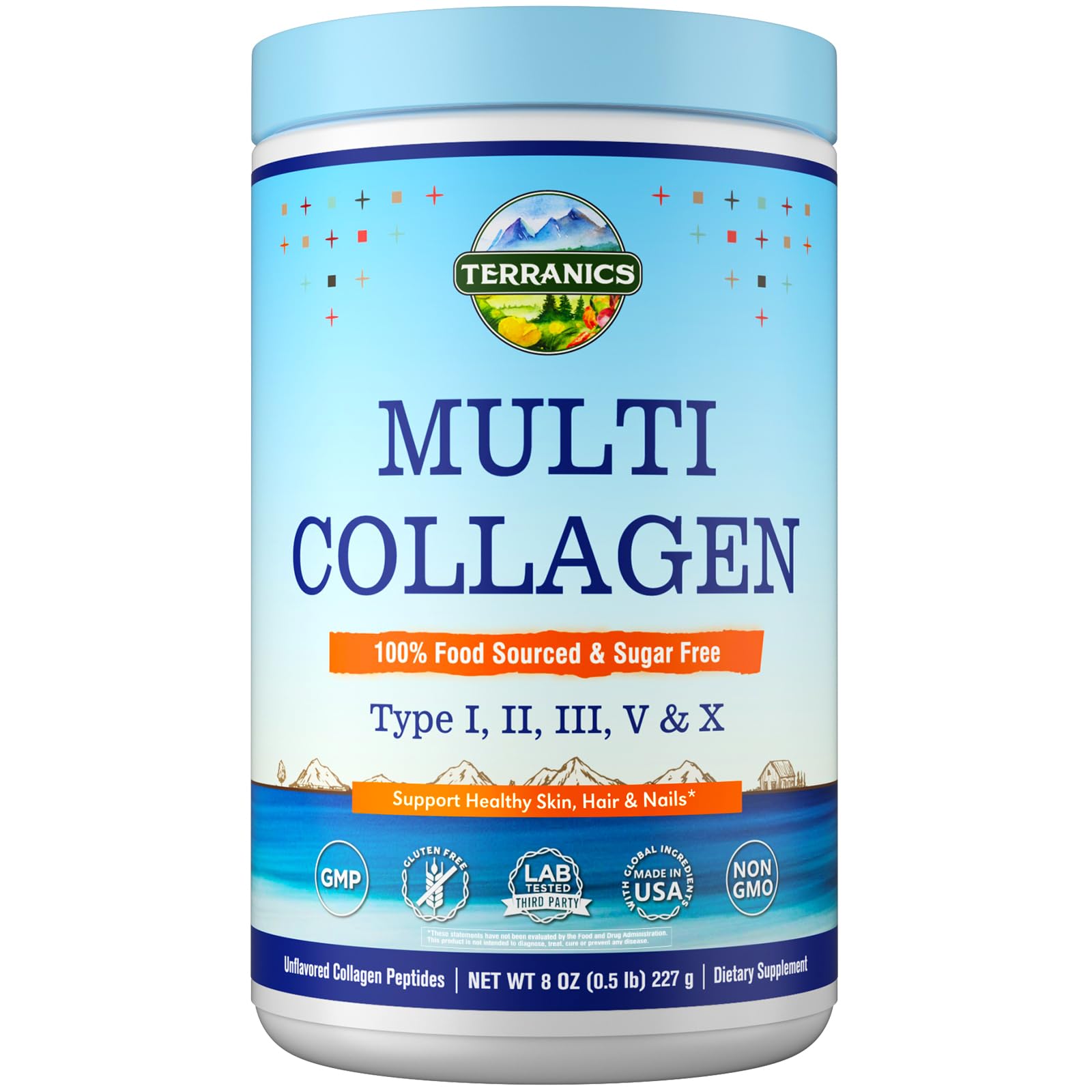 Terranics Multi Collagen Peptides – Type I II III V X, Unflavored