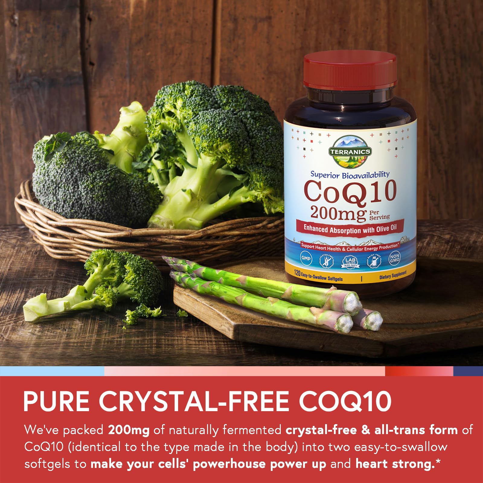 Terranics CoQ10 200mg with Olive Oil – Heart Health, USA Made