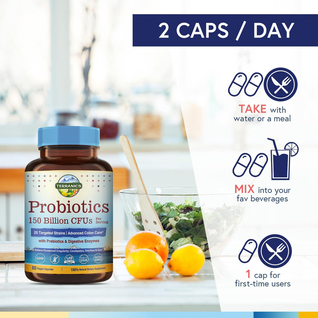 Terranics Daily Probiotics for Men & Women | 150B CFU, 25 Strains, Colon Care