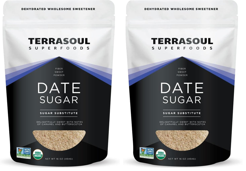 Terrasoul Organic Date Sugar 1 Lb - Low Glycemic, Unrefined | Pack of 2