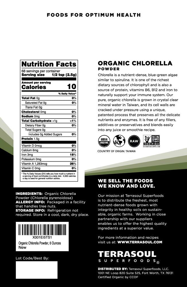 Terrasoul Superfoods Organic Chlorella Powder (Cracked Cell Walls) – 6 Ounces
