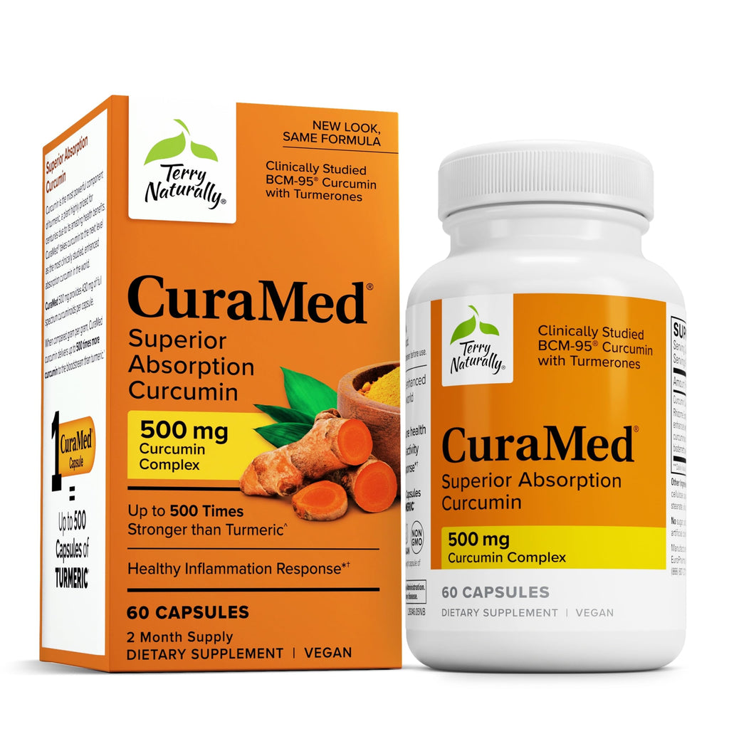 Terry Naturally CuraMed 500mg – Curcumin with Turmeric Essential Oil for Brain, Liver & Immune Support | 60 Softgels