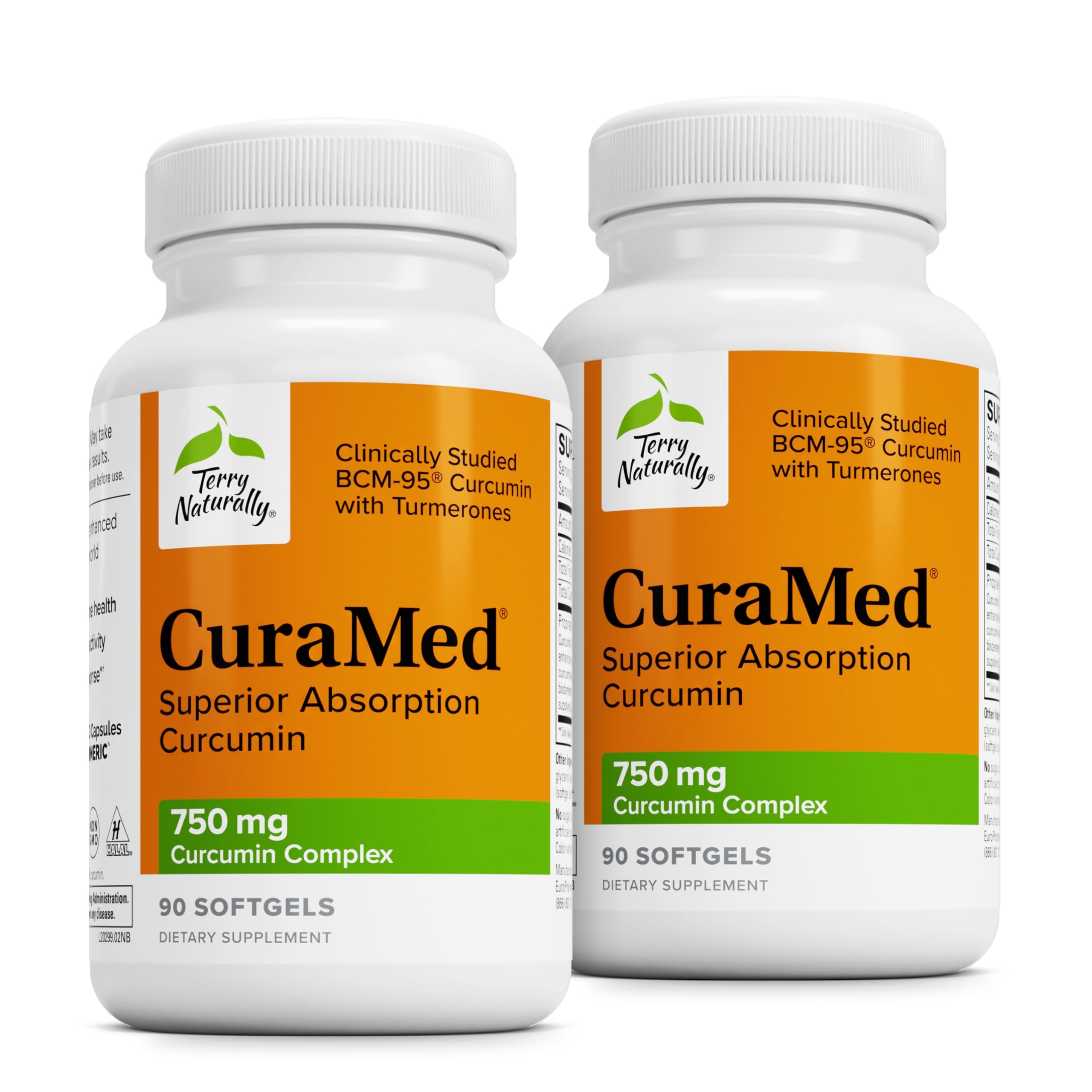 Terry Naturally CuraMed 750mg – High-Potency Curcumin for Brain & Heart Health | Kidney, Liver & Immune Support | 180 Softgels (Pack of 2)