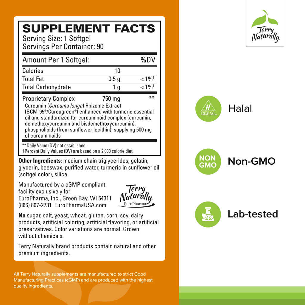 Terry Naturally CuraMed 750mg – High-Potency Curcumin for Brain & Heart Health | Kidney, Liver & Immune Support | 180 Softgels (Pack of 2)