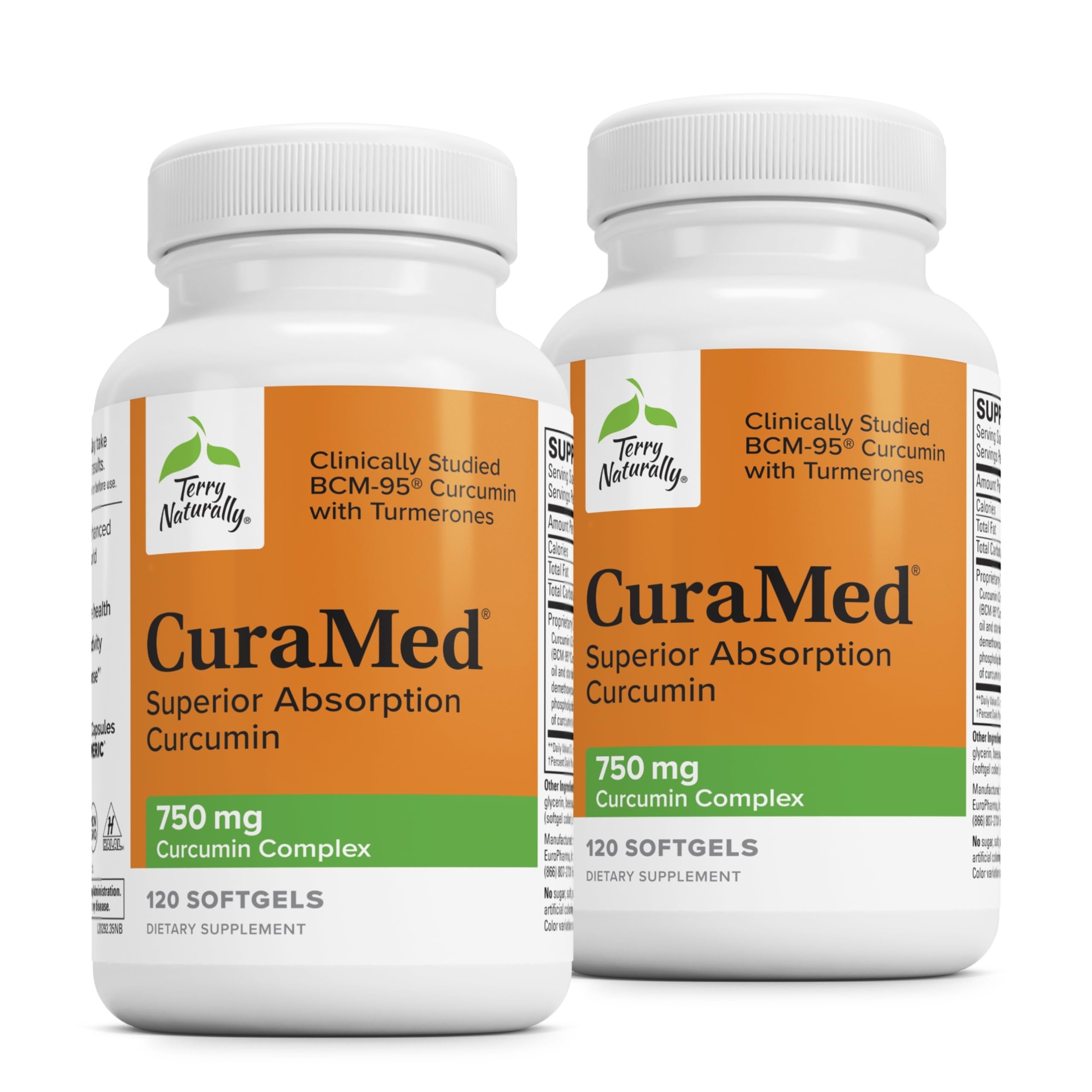 Terry Naturally CuraMed 750 mg – High-Potency Curcumin for Brain & Heart Support – 120 Softgels (Pack of 2)
