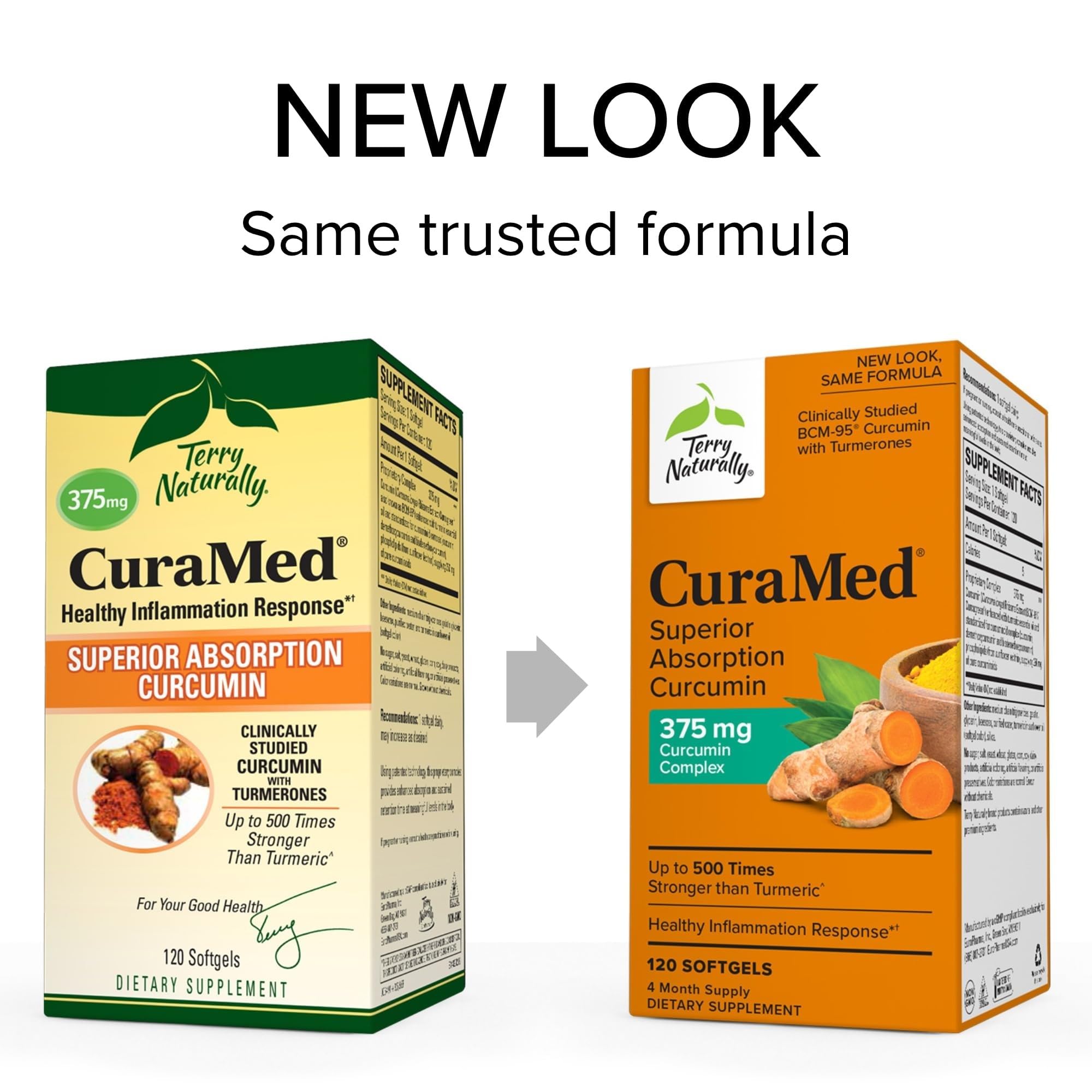 Terry Naturally CuraMed 375mg – Antioxidant Curcumin Turmeric for Brain & Immune Health (Pack of 3, 120 Softgels)