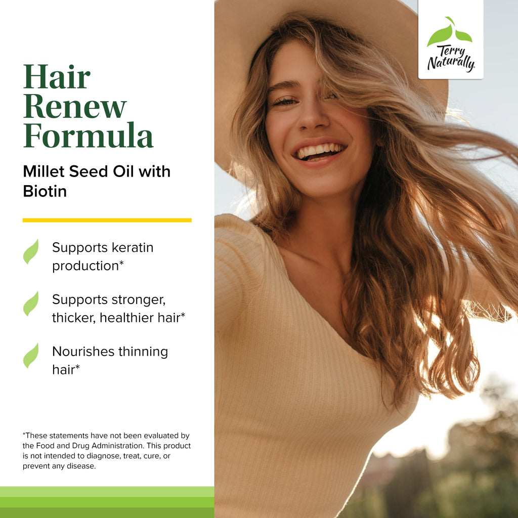 Terry Naturally Hair Renew Formula – Hair Growth Support with Biotin, Horsetail & Millet Seed Oil (60 Softgels, 2-Pack)