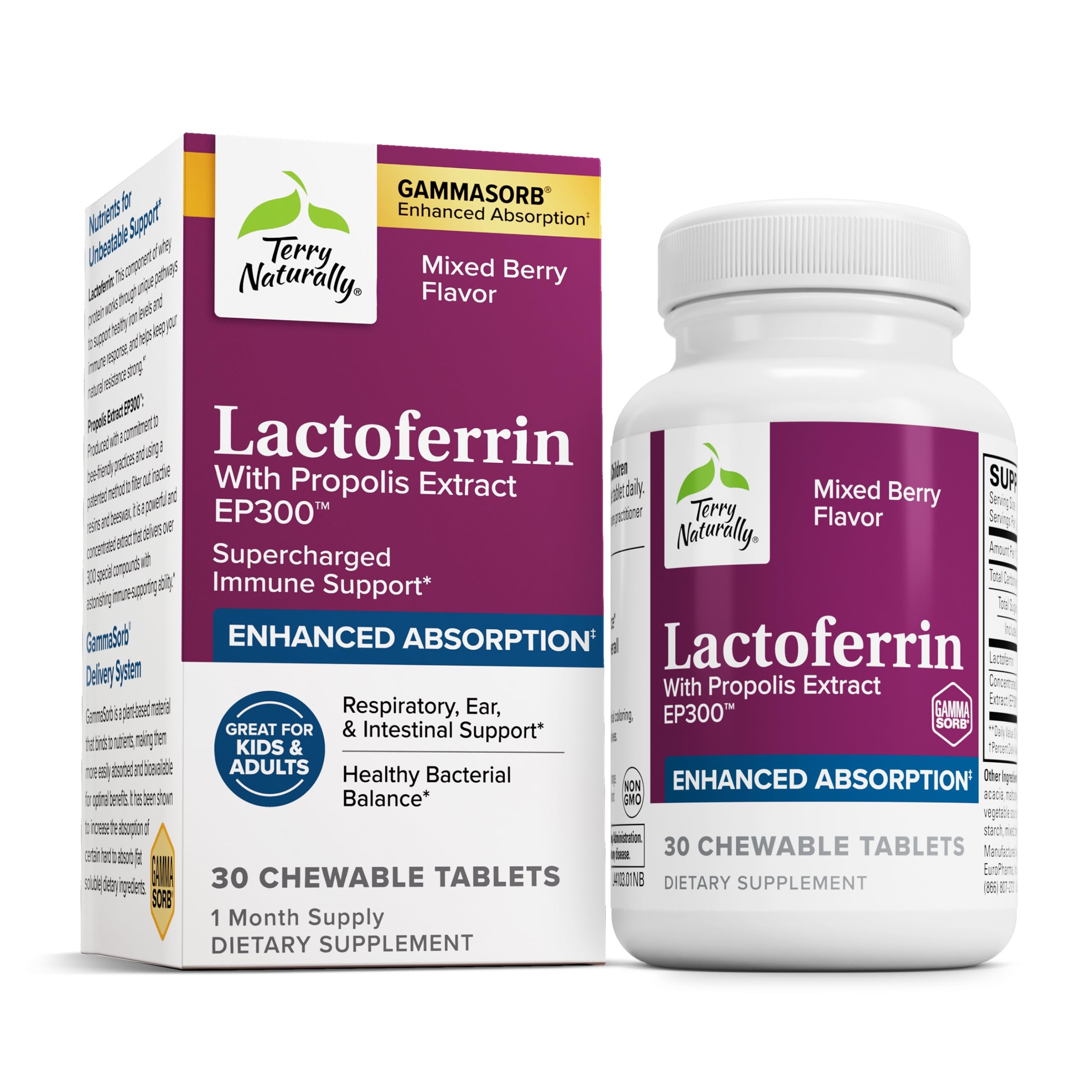 Terry Naturally Lactoferrin with Propolis EP300 – Immune Support Supplement (Respiratory, Ear & Intestinal) 30 Tablets