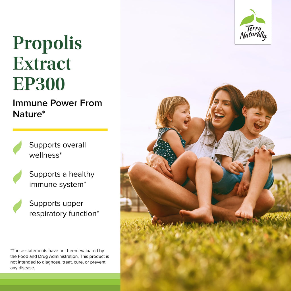 Terry Naturally Propolis Extract EP300 – Upper Respiratory & Immune Support | Non-GMO Propolis | 60 Chewable Tablets