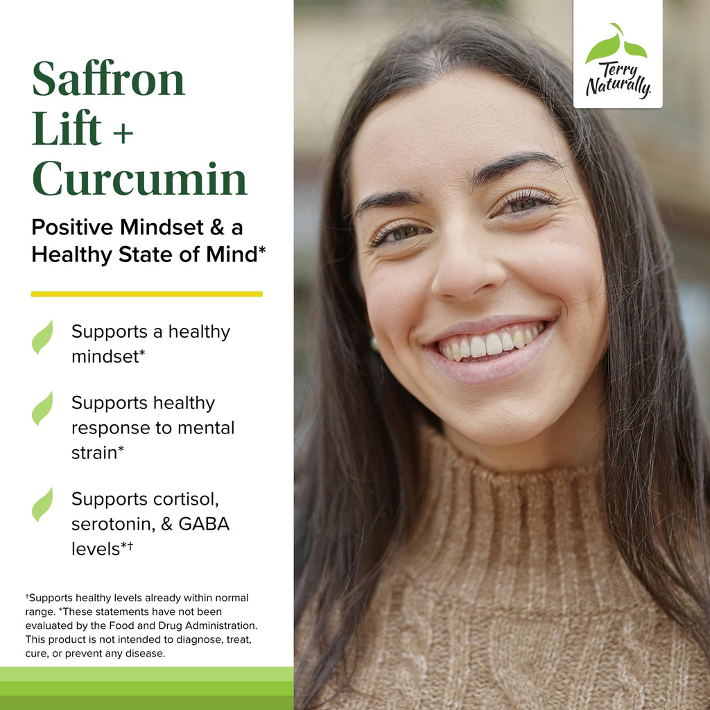 Terry Naturally Saffron Lift + Curcumin – Non-GMO Saffron & Curcumin Capsules | Concentration & Relaxation Support | Pack of 2 (120 Capsules)