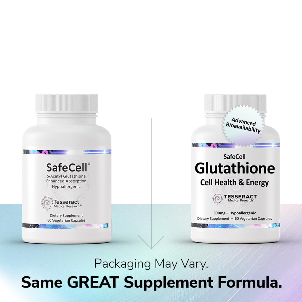 Tesseract SafeCell S-Acetyl Glutathione Supplement, 300mg, 60 Capsules – Bioavailability, Vegan, Hypoallergenic, Patented Delivery