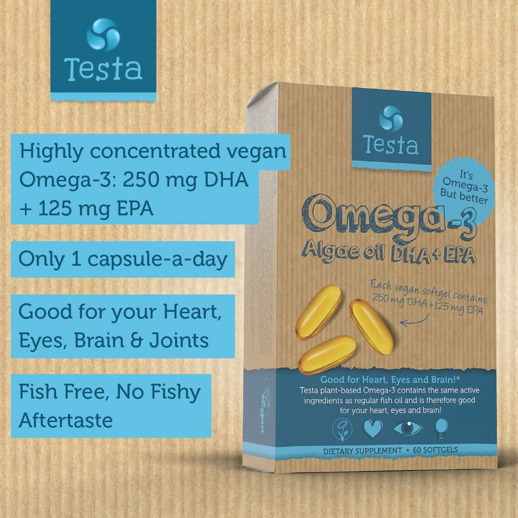 Testa Omega-3 Plant-Based DHA + EPA from Algae Oil | Pure Vegan Omega-3, 60 Capsules (8 Pack)