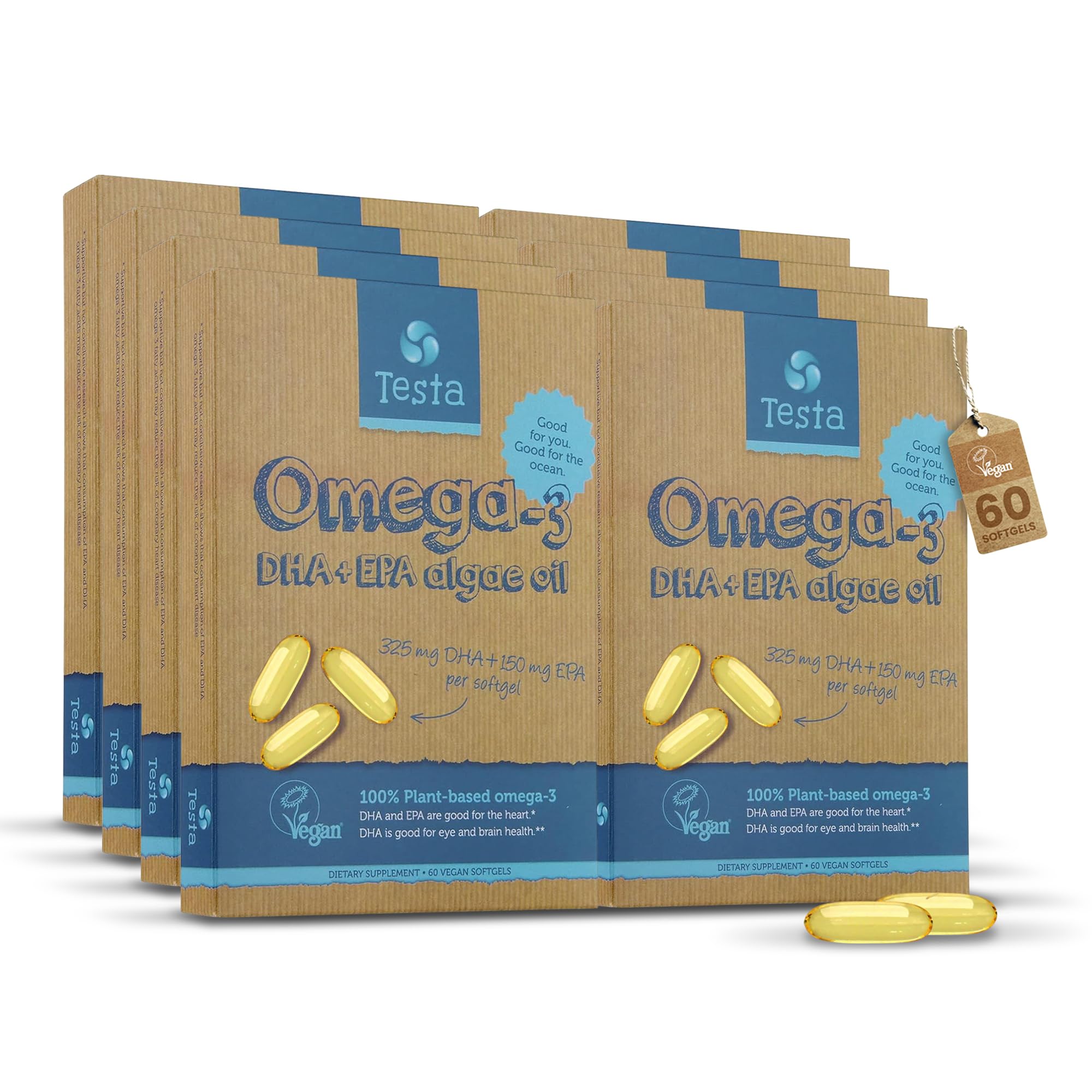 Testa Omega-3 Plant-Based DHA + EPA from Algae Oil | Pure Vegan Omega-3, 60 Capsules (8 Pack)