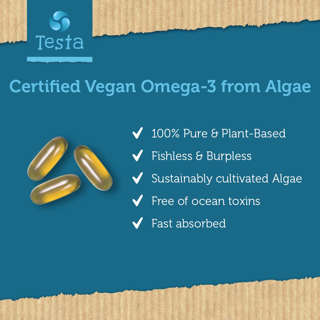 Testa Omega-3 Plant-Based DHA + EPA from Algae Oil | Pure Vegan Omega-3, 60 Capsules (8 Pack)