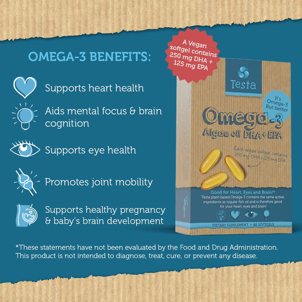 Testa Omega-3 Plant-Based DHA + EPA from Algae Oil | Pure Vegan Omega-3, 60 Capsules (8 Pack)