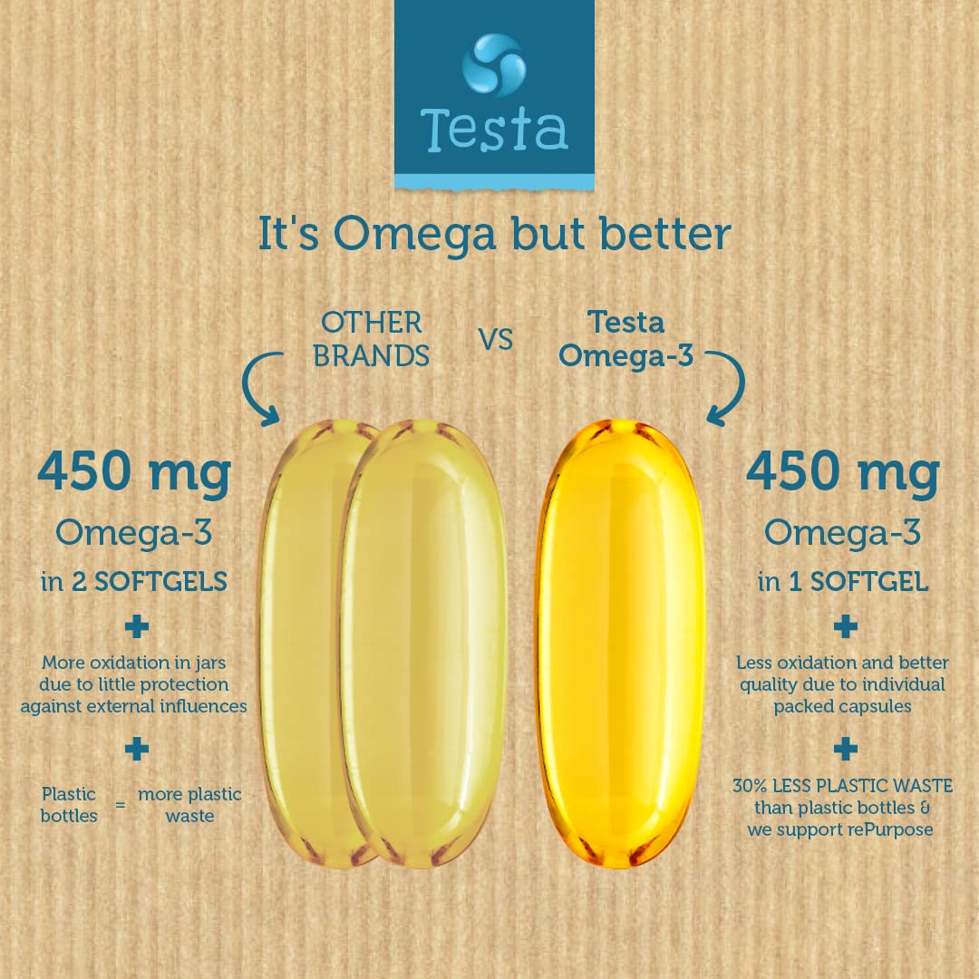 Testa Omega-3: Plant-Based DHA + EPA from Algae Oil | Pure Vegan Omega-3 | 60 Capsules (8 Pack)